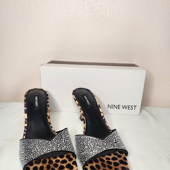 Nine West Bling Jeweled Leopard Print Slip-On Square Toe Heels Size 9 - Picture 5 of 7